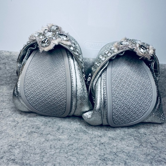 TORY BURCH - Silver MINNIE Crystal Embellished 2way ballet flats/MaryJanes, 9.5M - Picture 9 of 13